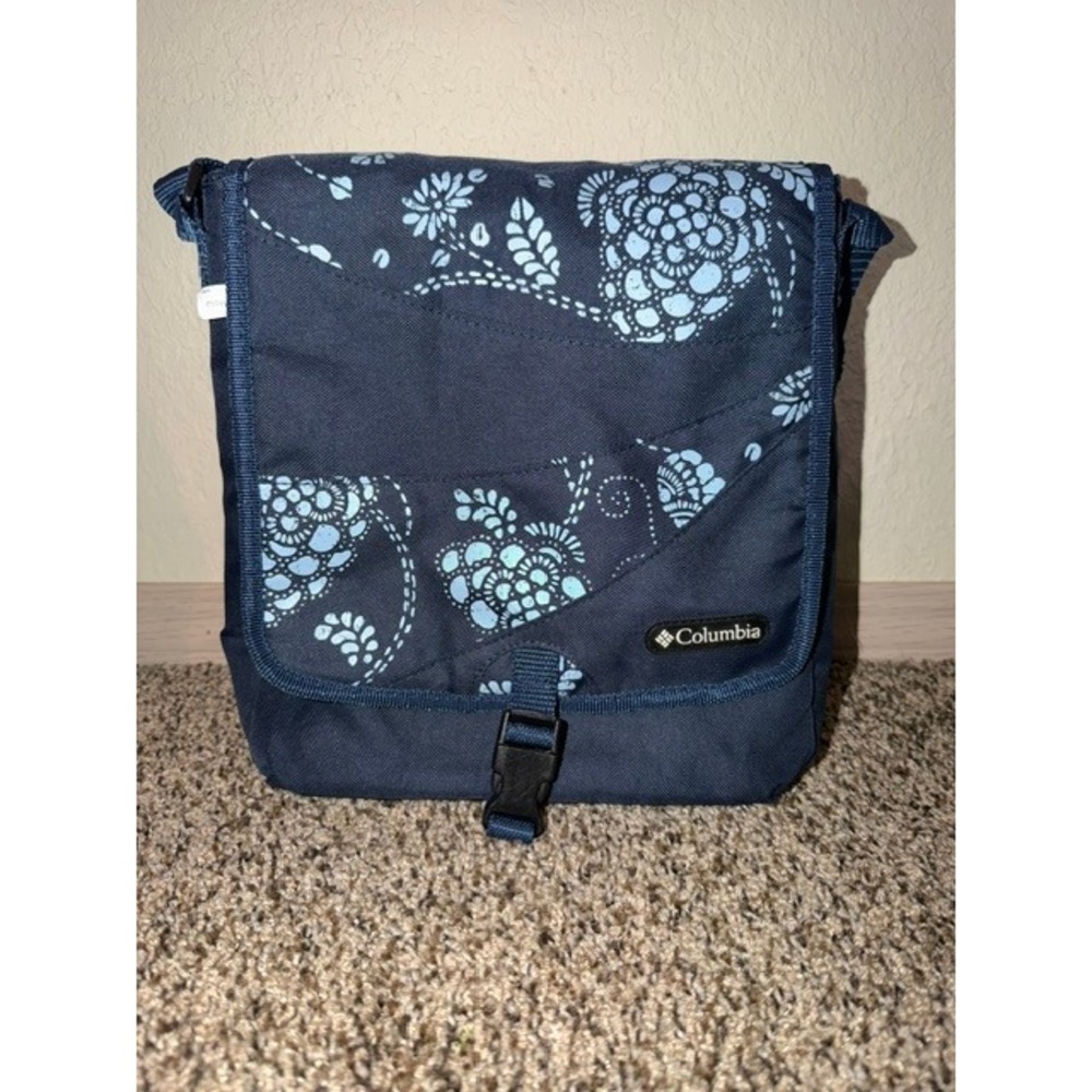 Columbia Navy Blue Floral Canvas Cooler Bag Crossbody Buckle Closure